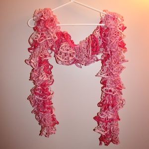 Eclectic artsy knit pink fluffy scarf
